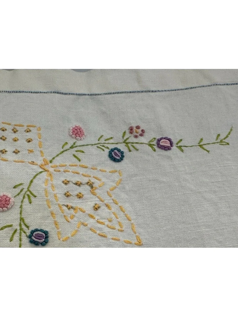 Hand Embroidered Flowers Floral Card Table Tablecloth Topper 29